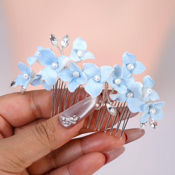 Something Blue Porcelain Flowers And Pearl Bridal Hair Comb, Bridal Hair Piece, Bridal Hair Accessories, Wedding Hair Accessory.